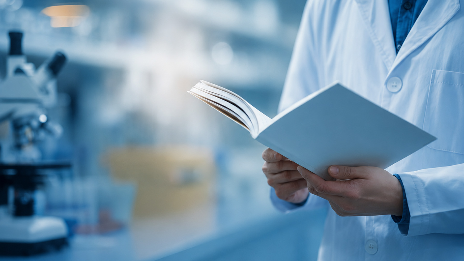 Researcher reviewing a report in a laboratory