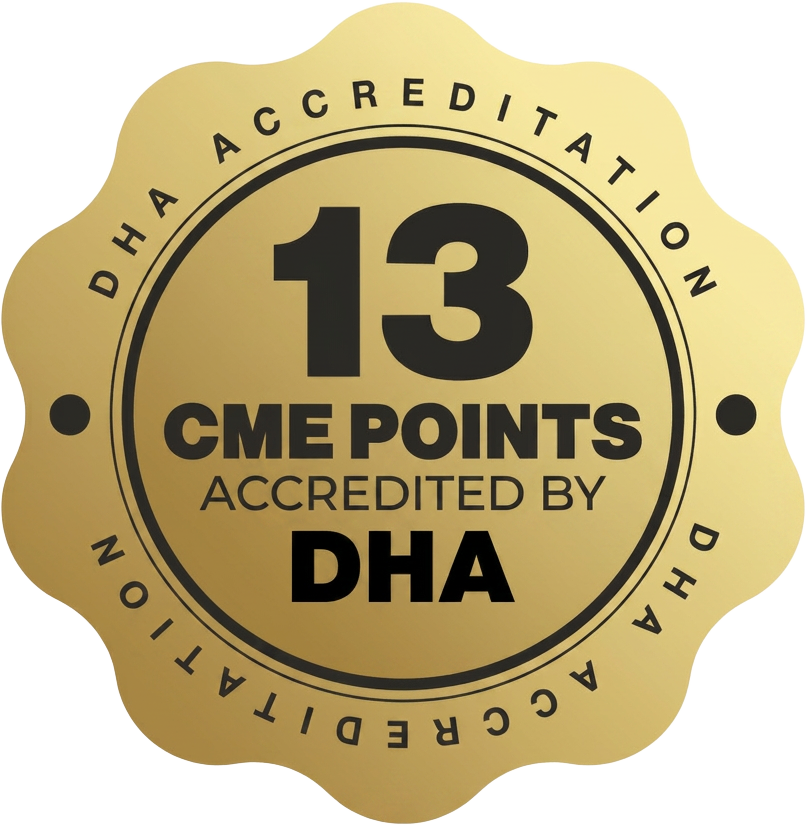 13 CME points accredited by the Dubai Health Authority